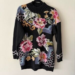 Vintage Jennifer Reed Too Hand Knit Floral Sweater 1X